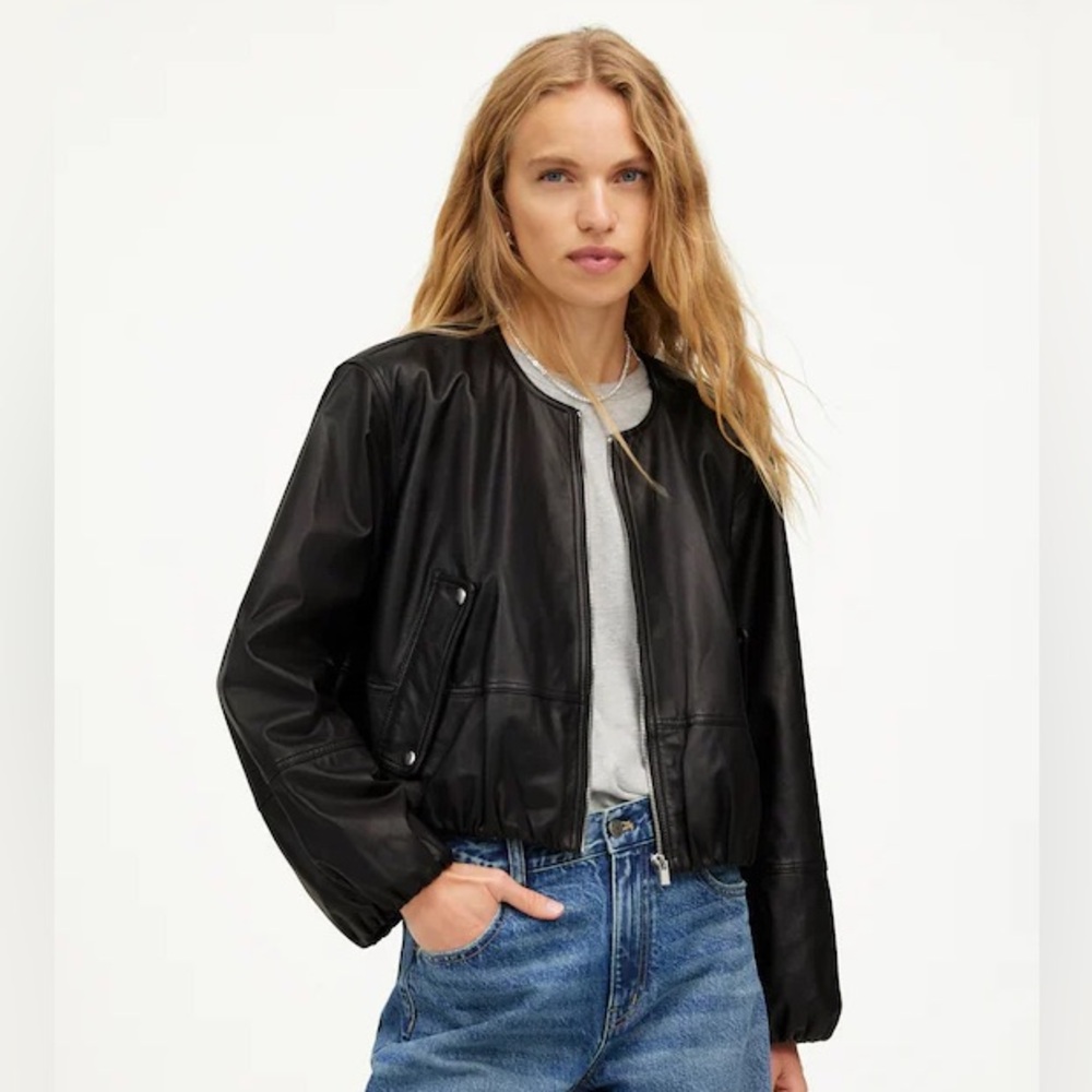 NEW NWT Madewell leather bubble sleeve jacket in true black